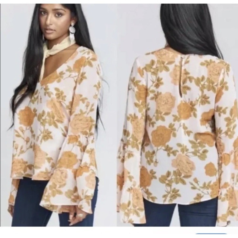 Show Me Your Mumu Nicolette Rose Floral Flared Ruffle Sleeve Top XS Desert Rose